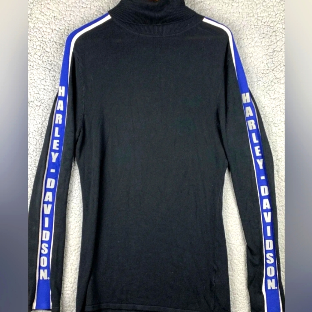 Harley Davidson oversized long turtleneck sweater with royal blue racer stripe